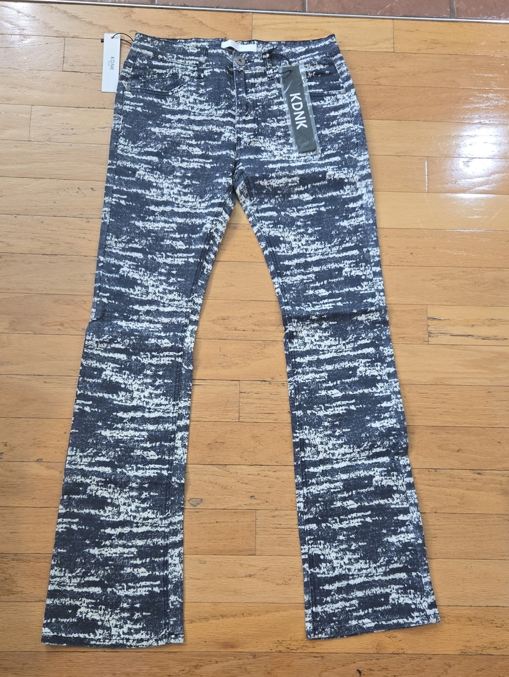 KDNK Designer Skinny Flare Jeans — Black & White Marled Print